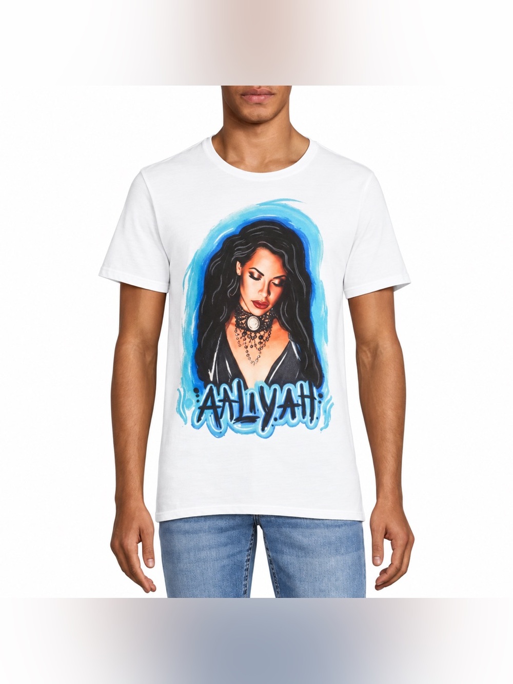 Aaliyah Air Brushed Graphic White Tee Officially licensed Adult M
